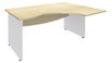 Bureau compact à droite DUAL - L160 cm - Pieds blanc - plateau imitation Erable (Pieds de renfort ou caisson bout de bureau obligatoire à rajouter - non inclus)
