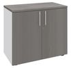 Armoire basse IRIS - H72 x L80 x P47 - 2 portes - Corps Blanc perle - Dessus et portes imitation Chêne gris