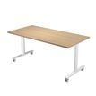 Table de réunion TAXI - Mobile et pliable - L160 x P80 x H73,7 cm - pieds métal blancs - plateau chêne