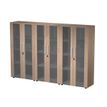 Bibliothèque haute triple Flora - L242,8xP43xH158,2 cm - 6 portes vitrées - 9 étagères - merisier arabis