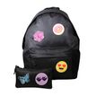 3666311018591-Sac à dos 1 compartiment + trousse à personnaliser avec 5 patchs autocollants - fille - noir - Bagtro--0