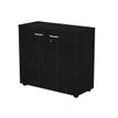 Bibliothèque basse Trend - L80xP35xH72 cm - 2 portes en mélaminé avec serrure - imitation frêne noir