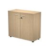 7331920002151-Bibliothèque basse Trend - L80xP35xH72 cm - 2 portes en mélaminé avec serrure - imitation chêne--0