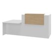 Banque d'accueil OLA - Ensemble composé d'un module haut + un module PMR et d'une tablette chêne clair - L242,5 cm - blanc perle