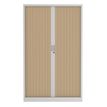 Armoire haute à rideaux - L120 x H198 x P43 cm - corps blanc/rideau chêne