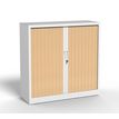 Armoire basse à rideau - L120 x H105 x P43 cm - corps blanc/rideau chêne