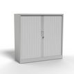 3700339995967-Armoire basse à rideau - L120 x H105 x P43 cm - corps gris clair/rideau gris clair--0