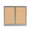 Armoire basse à rideau - L120 x H105 x P43 cm - corps alu/rideau chêne