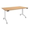 Table de réunion abattantes - L140 x P80 cm - pied blanc - plateau imitation hêtre 