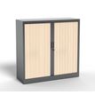 Armoire basse à rideau - L120 x H105 x P43 cm - corps anthracite/rideau érable