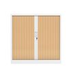 3700339996018-Armoire basse à rideau - L120 x H105 x P43 cm - corps blanc/rideau chêne-P_405247676_2-1
