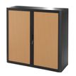 Armoire mi-haute à rideaux EASY OFFICE - 110 x 104 x 41,5 cm - Corps et poignée noir - Rideaux imitation hêtre