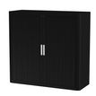 3660141930177-Armoire mi-haute à rideaux EASY OFFICE - 110 x 104 x 41,5 cm - Corps et rideaux noir - Poignée blanch--1