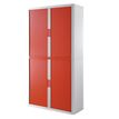 3660141930436-Armoire haute à rideaux EASY OFFICE - 110 x 204 x 41,5 cm - Corps blanc - Rideaux et poignée rouge--0