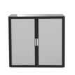 Armoire basse à rideaux EASY OFFICE - 110 x 104 x 41,5 cm - Corps noir - Rideaux et poignée gris