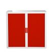 3660141930191-Armoire basse à rideaux EASY OFFICE - 110 x 104 x 41,5 cm - Corps blanc - Rideaux et poignée rouge--0