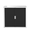 Armoire basse à rideaux EASY OFFICE - 110 x 104 x 41,5 cm - Corps et poignée blanc - Rideaux noir