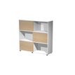 Bibliothèque mi-haute TETRIS  - L120 x H116,2 x P35 - Corps blanc - Portes chêne