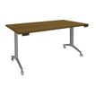 Table de réunion abattantes - L160 x P80 cm - pied alu - plateau imitation noyer 