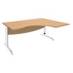 Bureau compact à droite IDRA - L160 cm - Pieds blanc - Plateau imitation Hêtre (Pieds de renfort obligatoire à rajouter - non inclus)