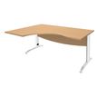 Bureau compact à gauche IDRA - L160 cm - Pieds blanc - Plateau imitation Hêtre (Pieds de renfort obligatoire à rajouter - non inclus)