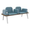 Banquette ILO - 2 places L172xP67cm -  blanc - structure noyer - tissu bleu guède