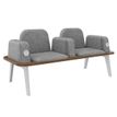 3253310179448-Banquette ILO - 2 places L172xP67cm -  blanc - structure noyer - tissu gris chiné--0