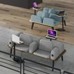 3253310179417-Banquette ILO - 2 places L172xP67cm -  carbone - structure chêne clair - tissu gris chiné--1