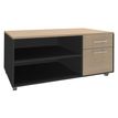 3253310163607-Console mobile LEVEL/STEELY/WOODY - L120 x H63 x P60 cm - 2 tiroirs dont 1 DS - coté carbone - finition tiroirs et dessus imita--0