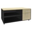 Console mobile LEVEL/STEELY/WOODY- L120 x H63 x P60 cm - 2 tiroirs dont 1 DS - coté anthracite - finition façade et dessus imitation Erable
