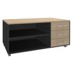 Console mobile LEVEL/STEELY/WOODY - L120 x H63 x P60 cm - 3 tiroirs - coté carbone - finition tiroirs et dessus imitation Chêne clair