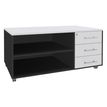 Console mobile LEVEL/STEELY/WOODY- L120 x H63 x P60 cm - 3 tiroirs - coté anthracite - finition façade et dessus Blanc perle