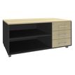 Console mobile LEVEL/STEELY/WOODY- L120 x H63 x P60 cm - 3 tiroirs - coté anthracite - finition façade et dessus imitation Erable