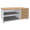 Console mobile LEVEL/STEELY/WOODY- L120 x H63 x P60 cm - 3 tiroirs - coté Blanc - finition façade et dessus imitation Hêtre