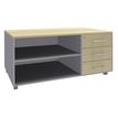 Console mobile EXPRIM/LOFTER/LEVEL - L120 x H63 x P60 cm - 3 tiroirs - coté aluminium - finition façade et dessus imitation Erable