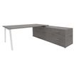 Bureau STEELY Manager - L180 x P100 x H72,5 cm - console retour à droite (2 tiroirs) L200 x P60 x H72,5 cm - pieds blanc - plateau imitation chêne gris
