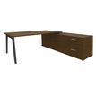 Bureau STEELY Manager - L180 x P100 x H72,5 cm - console retour à droite (2 tiroirs) L200 x P60 x H72,5 cm - pieds carbone - plateau imitation noyer