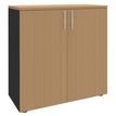 Armoire mi-haute IDRA/DUAL -  L80 x H102 x P47 - 2 portes - 2 tablettes métal DS - Corps anthracite - Portes et dessus Hêtre