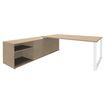 Bureau LOFTER Manager - L180 x P100 x H72,5 cm - console retour à gauche (cases) - pieds blanc - plateau imitation chêne clair