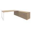 Bureau LOFTER Manager - L180 x P100 x H72,5 cm - console retour à droite (tiroirs) - pieds blanc - plateau imitation chêne clair