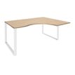 Bureau compact LOFTER - L180 cm - Retour à droite - Plateau imitation chêne clair - pied Blanc - (pied de renfort obligatoire à rajouter - non inclus)