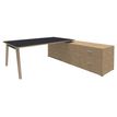 Bureau WOODY Manager - L210 x P100 x H72,5 cm - console retour à droite L200 x P60 cm - pieds carbone - plateau carbone chants imitation Chêne clair