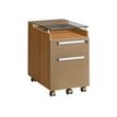 Caisson mobile SLIVER - Profondeur 62 cm - 2 tiroirs dont 1 pour dossiers suspendus - Top en verre trempé - Noyer et bronze