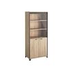 Armoire haute MAMBO - L80 x H187 x P46 - 2 portes vitrées, 2 portes pleines - Chêne Sonoma/noir