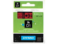 Dymo D1 - Ruban d'étiquettes auto-adhésives - 1 rouleau (9 mm x 7 m) - fond rouge écriture noire 