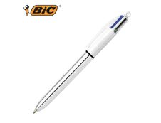 BIC 4 Couleurs Shine - Stylo à bille 4 couleurs - corps argent