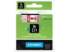 Dymo D1 - Ruban d'étiquettes auto-adhésives - 1 rouleau (9 mm x 7 m) - fond blanc écriture rouge 