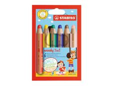 Stabilo woody 3 in 1 - 6 Crayons de couleur - 10 mm - couleurs assorties