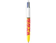 BIC 4 Couleurs - Stylo à bille 4 couleurs - 1 mm - corps texturé velours motif fleurs