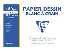 Clairefontaine Dessin à Grain - Pochette papier à dessin - 10 feuilles - A3 - 180 gr - blanc